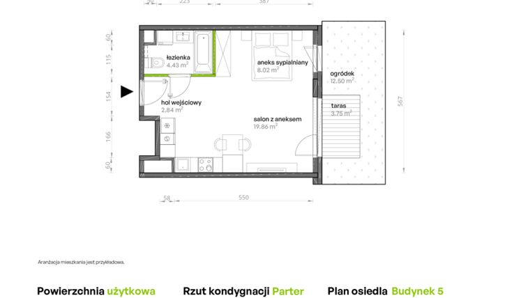 Rzut - Mieszkanie na sprzedaż 1 pokój o powierzchni 35,16 m² - numer 001/5 w Aleje Praskie