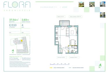 Rzut - Mieszkanie na sprzedaż 1 pokój o powierzchni 37,56 m² - numer C.113 w Flora Śródmieście