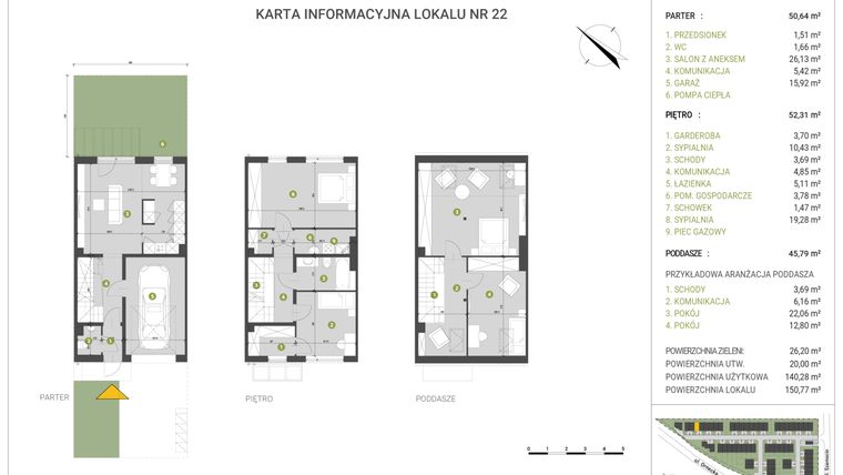 Rzut - Dom na sprzedaż 4 pokoje o powierzchni 140,28 m² - numer 22 w Leśne Wzgórza etap I-II