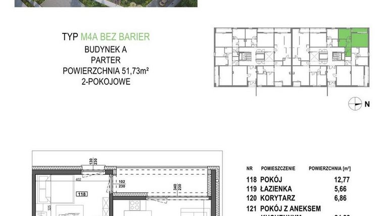 Rzut - Mieszkanie na sprzedaż 2 pokoje o powierzchni 51,73 m² - numer M4A.P1 w Apartamenty Żorska