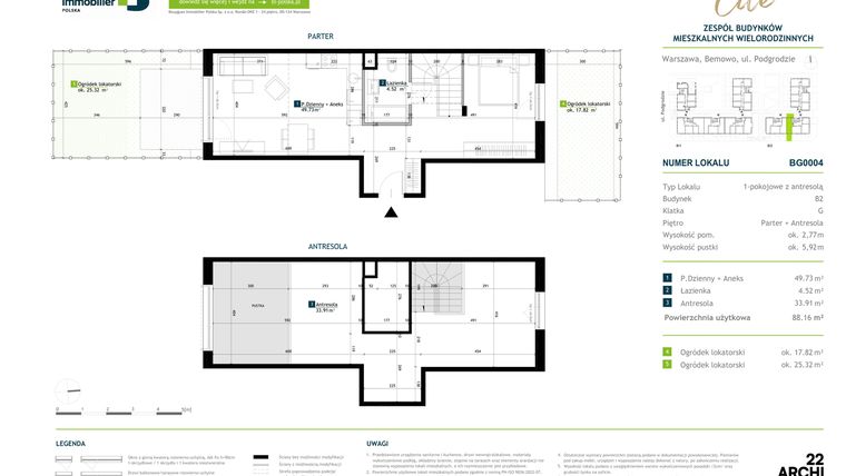 Rzut - Mieszkanie na sprzedaż 1 pokój o powierzchni 86,95 m² - numer BG0004 w Viva Cité