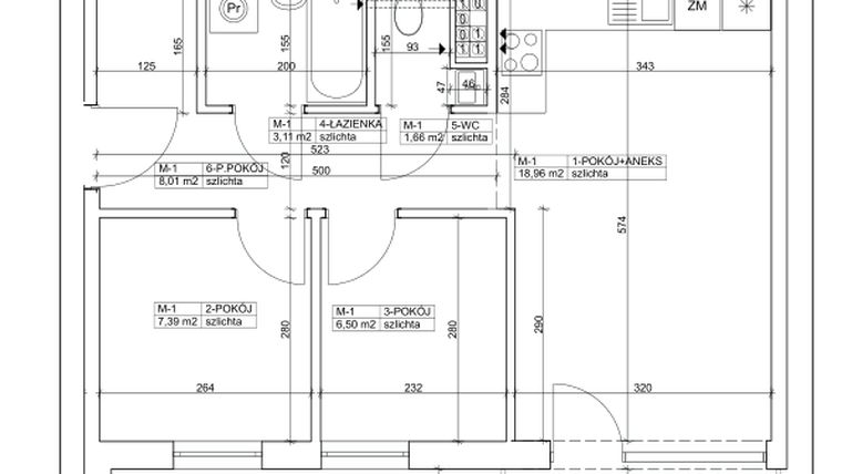 Rzut - Mieszkanie na sprzedaż 3 pokoje o powierzchni 45,63 m² - numer 1 w Bydgoska 19