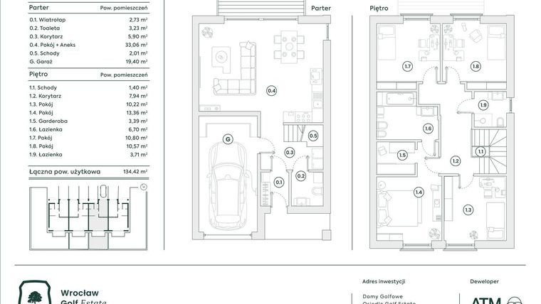 Rzut - Dom na sprzedaż 5 pokoi o powierzchni 134,07 m² - numer 39B w Domy Golfowe II
