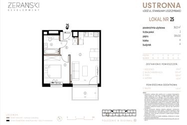 Rzut - Mieszkanie na sprzedaż 2 pokoje o powierzchni 38,22 m² - numer A025 w Ustronna