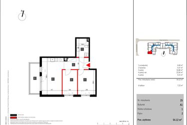Rzut - Mieszkanie na sprzedaż 3 pokoje o powierzchni 54,12 m² - numer 25 w Mochtyńska 56