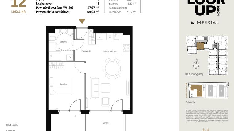 Rzut - Mieszkanie na sprzedaż 2 pokoje o powierzchni 47,97 m² - numer A.12 w Look Up House