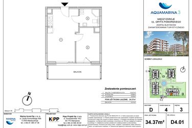 Rzut - Mieszkanie na sprzedaż 2 pokoje o powierzchni 34,37 m² - numer D4.01 w Aquamarina 3