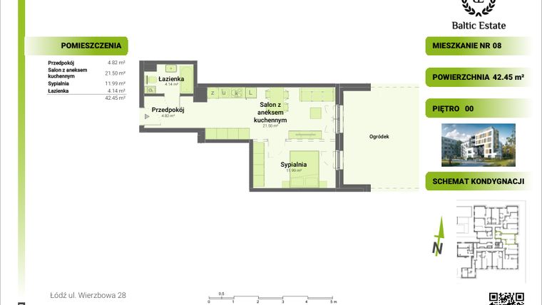 Rzut - Mieszkanie na sprzedaż 2 pokoje o powierzchni 42,45 m² - numer 00.M.08 w Dom Architekta
