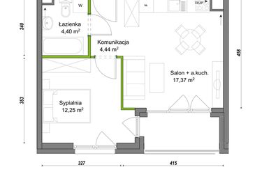 Rzut - Mieszkanie na sprzedaż 2 pokoje o powierzchni 38,46 m² - numer F2/F/03 w Orawska Vita