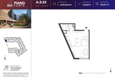 Rzut - Mieszkanie na sprzedaż 1 pokój o powierzchni 40,61 m² - numer A.3.22 w Piano