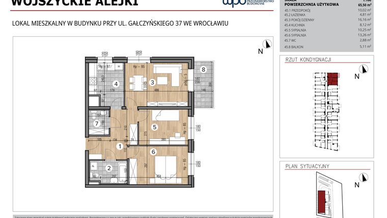 Rzut - Mieszkanie na sprzedaż 3 pokoje o powierzchni 65,5 m² - numer 45 w Wojszyckie Alejki