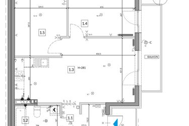 Rzut - Mieszkanie na sprzedaż 3 pokoje o powierzchni 59,46 m² - numer 38B w Osiedle Młodych etap IV