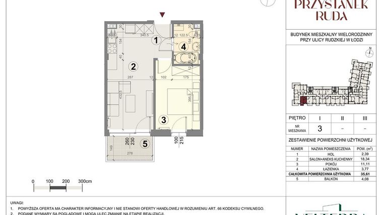 Rzut - Mieszkanie na sprzedaż 2 pokoje o powierzchni 35,81 m² - numer 3 w Przystanek Ruda