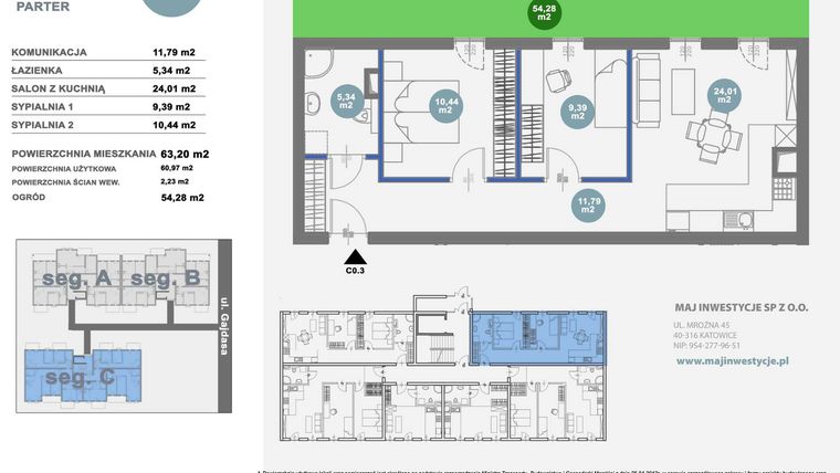Rzut - Mieszkanie na sprzedaż 3 pokoje o powierzchni 63,2 m² - numer C0.3 w Nowy Radzionków
