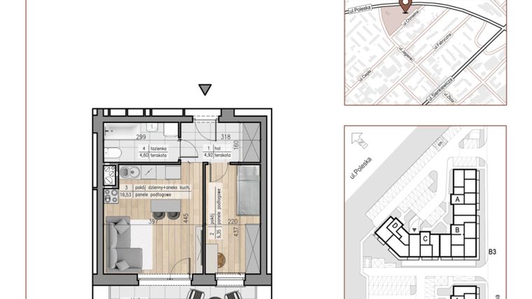 Rzut - Mieszkanie na sprzedaż 2 pokoje o powierzchni 35,4 m² - numer 61 w Urok Jagienki