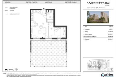 Rzut - Mieszkanie na sprzedaż 2 pokoje o powierzchni 47,89 m² - numer 1 w Westo Wola