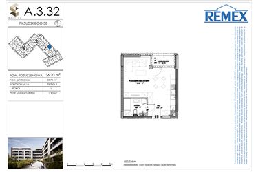 Rzut - Mieszkanie na sprzedaż 1 pokój o powierzchni 36,2 m² - numer A.3.32 w Osiedle BALTICA
