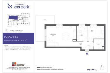 Rzut - Mieszkanie na sprzedaż 3 pokoje o powierzchni 65,07 m² - numer B.3.6 w CIS Park