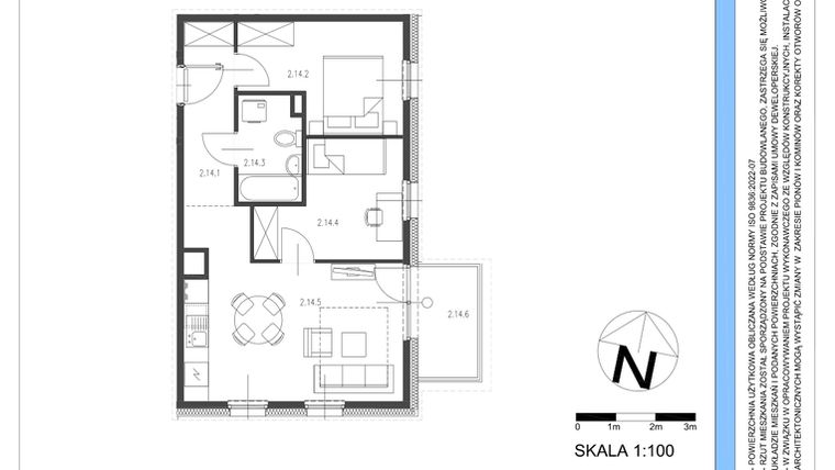 Rzut - Mieszkanie na sprzedaż 3 pokoje o powierzchni 49,89 m² - numer B.14 w Osiedle Telimeny etap III