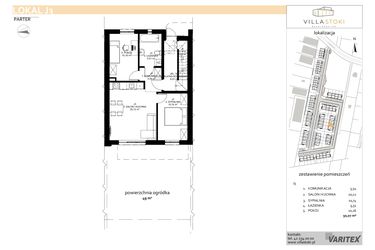 Rzut - Mieszkanie na sprzedaż 3 pokoje o powierzchni 50,07 m² - numer J3 w Villa Stoki (mieszkania)