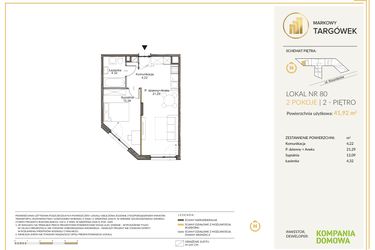 Rzut - Mieszkanie na sprzedaż 2 pokoje o powierzchni 41,97 m² - numer 80 w Markowy Targówek