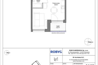 Rzut - Mieszkanie na sprzedaż 1 pokój o powierzchni 27,63 m² - numer B.3M07 w Leszczyńskich 2