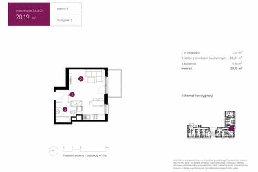 Rzut - Mieszkanie na sprzedaż 1 pokój o powierzchni 28,19 m² - numer 3.A.8.01 w Murapol Urcity