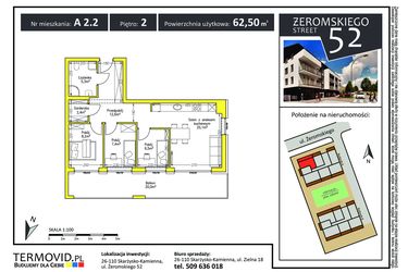 Rzut - Mieszkanie na sprzedaż 3 pokoje o powierzchni 62,5 m² - numer A 2.2 w Żeromskiego Street 52