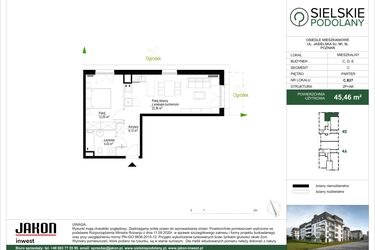 Rzut - Mieszkanie na sprzedaż 2 pokoje o powierzchni 45,46 m² - numer C.B27 w Sielskie Podolany II