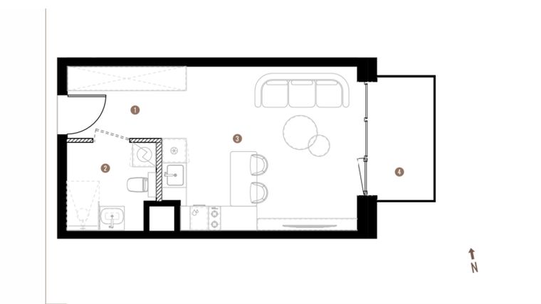 Rzut - Mieszkanie na sprzedaż 1 pokój o powierzchni 27,61 m² - numer A2.5.05 w Belg Apartamenty etap II