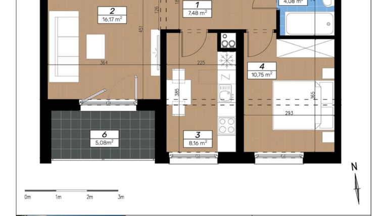 Rzut - Mieszkanie na sprzedaż 2 pokoje o powierzchni 46,63 m² - numer A/1/2 w Limone
