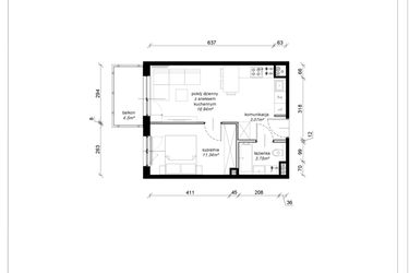 Rzut - Mieszkanie na sprzedaż 2 pokoje o powierzchni 37,1 m² - numer F.2.26.2a w Art.Teo etap 3