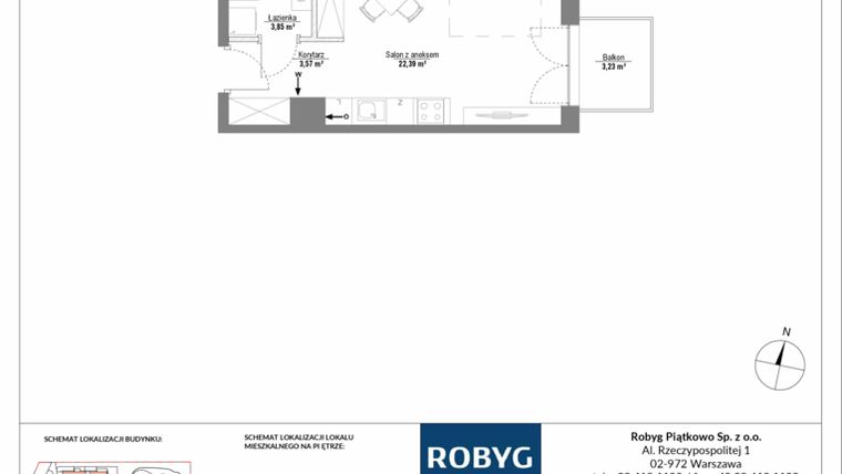 Rzut - Mieszkanie na sprzedaż 1 pokój o powierzchni 29,81 m² - numer 4M07 w Początek Piątkowo bud. I