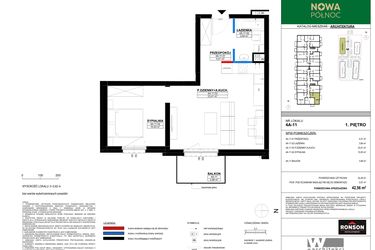 Rzut - Mieszkanie na sprzedaż 2 pokoje o powierzchni 42,56 m² - numer 4A_11 w Nowa Północ etap 2