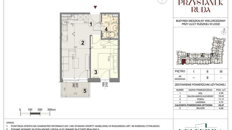 Rzut - Mieszkanie na sprzedaż 2 pokoje o powierzchni 35,67 m² - numer 9 w Przystanek Ruda