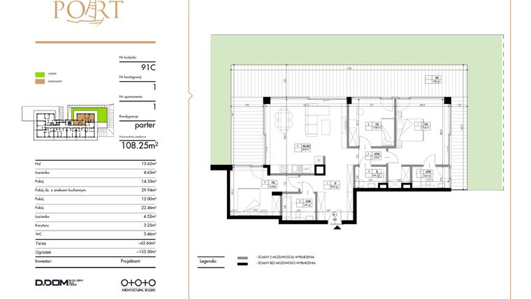 Rzut - Mieszkanie na sprzedaż 4 pokoje o powierzchni 108,25 m² - numer 1 w Warmiński Port etap III