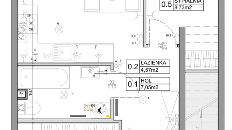 Rzut - Mieszkanie na sprzedaż 3 pokoje o powierzchni 48,03 m² - numer 65 w Manufaktura Marki 2 etap III