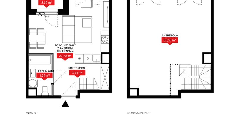 Rzut - Mieszkanie na sprzedaż 1 pokój o powierzchni 67,09 m² - numer A2 372 w 29L