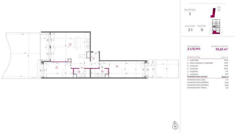 Rzut - Mieszkanie na sprzedaż 3 pokoje o powierzchni 93,63 m² - numer 2.1/0/M7 w Lechicka 65