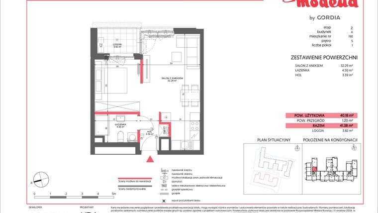 Rzut - Mieszkanie na sprzedaż 1 pokój o powierzchni 40,18 m² - numer A.190 w Modena II
