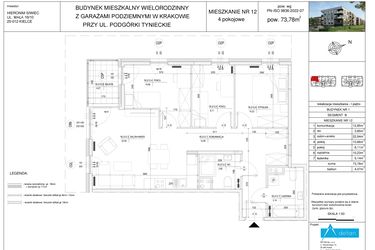 Rzut - Mieszkanie na sprzedaż 4 pokoje o powierzchni 73,78 m² - numer B12 w Podgórki Tynieckie