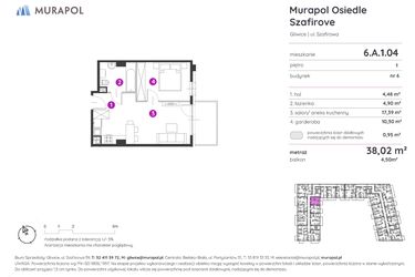 Rzut - Mieszkanie na sprzedaż 1 pokój o powierzchni 38,02 m² - numer 6.A.1.04 w Murapol Osiedle Szafirove