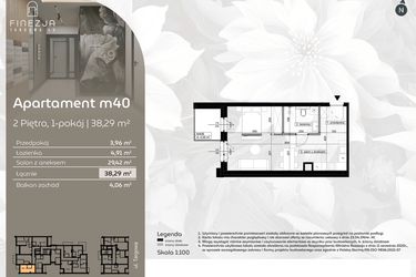 Rzut - Mieszkanie na sprzedaż 1 pokój o powierzchni 38,29 m² - numer M40 w Finezja Targowa 49