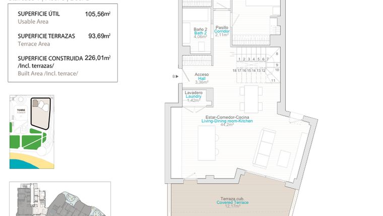 Rzut - Mieszkanie na sprzedaż 3 pokoje o powierzchni 105 m² - numer 1.3.B w Allonbay – Aura