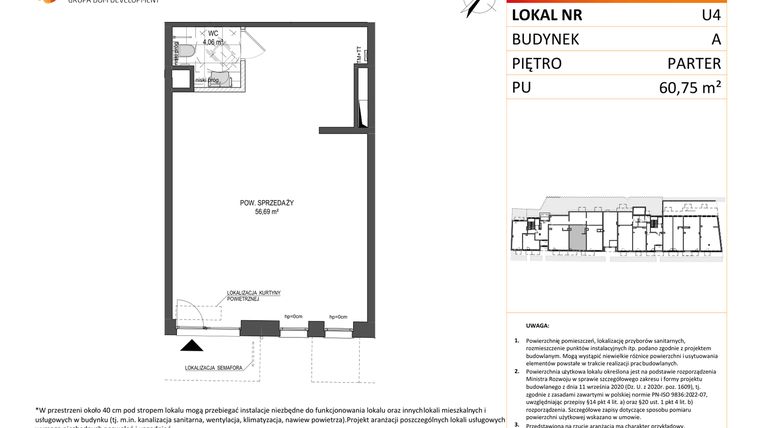 Rzut - Lokal użytkowy na sprzedaż 1 pokój o powierzchni 60,75 m² - numer U4 w Jaskółcza