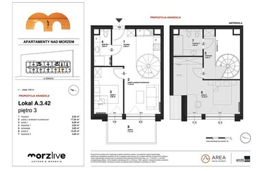 Rzut - Mieszkanie na sprzedaż 3 pokoje o powierzchni 61,79 m² - numer A.3.42 w Morzlive