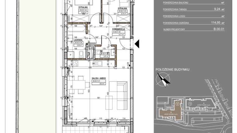 Rzut - Mieszkanie na sprzedaż 3 pokoje o powierzchni 67,97 m² - numer B1 w Osiedle Ostrovia