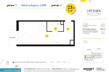Rzut - Mieszkanie na sprzedaż 1 pokój o powierzchni 32,52 m² - numer G119 w Let's Sea Baltic Park II