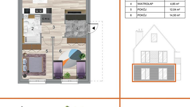 Rzut - Mieszkanie na sprzedaż 3 pokoje o powierzchni 73,91 m² - numer 1B1 w Osiedle Tymiankowe w Krzeptowie