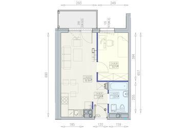 Rzut - Mieszkanie na sprzedaż 2 pokoje o powierzchni 35,62 m² - numer K1 2/4/8/2a w Południk 17 - budynek K1